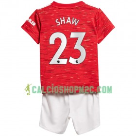 Manchester United Luke Shaw 23 Bambino Maglia Prima 2020/2021 Manica Corta (+ Pantaloncini)